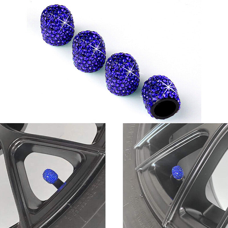 4Pcs Fashion Diamond Bling Car Tyre Tire Wheel Rims Air Valve Stem Cap Dark Blue