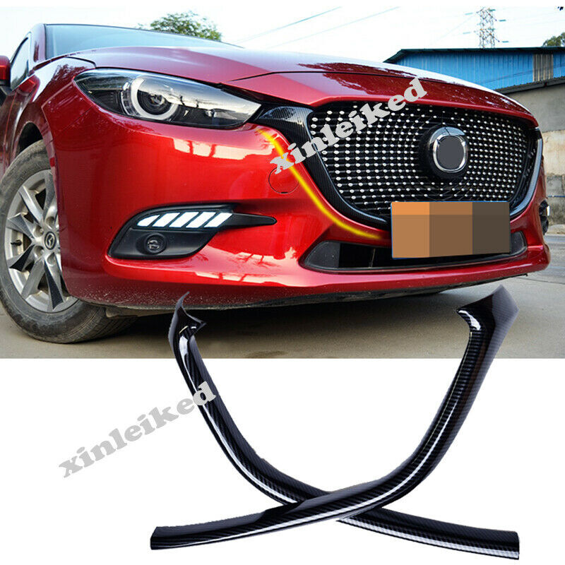 Carbon Fiber New Front Bumper Grille Strips Trim Cover for Mazda 3 Axela 2017-18