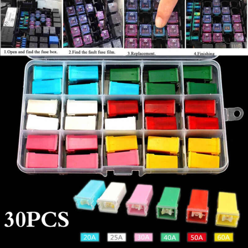 30-pack automotive fuses, categorized as 20A, 30A, 40A, 50A, 60A, suitable for each combination, low and high. n