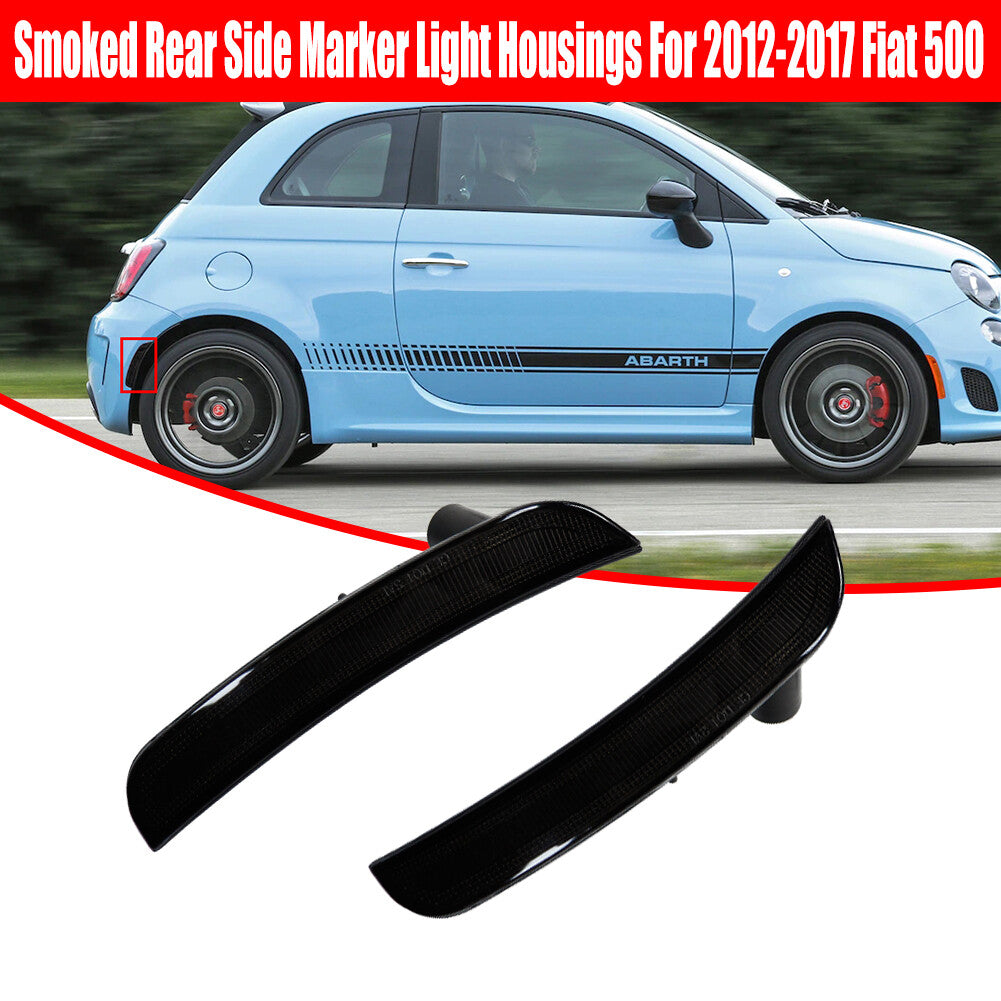 Black Lens Rear Side Marker Light Housing Protective Cover for 2012-17 for Fiat 500 Pop Lounge- v