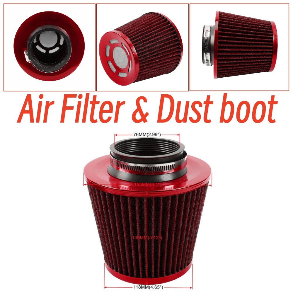 3-inch 76mm GM Imported Cold High Flow Intake Cone Air Filter Red Kit n