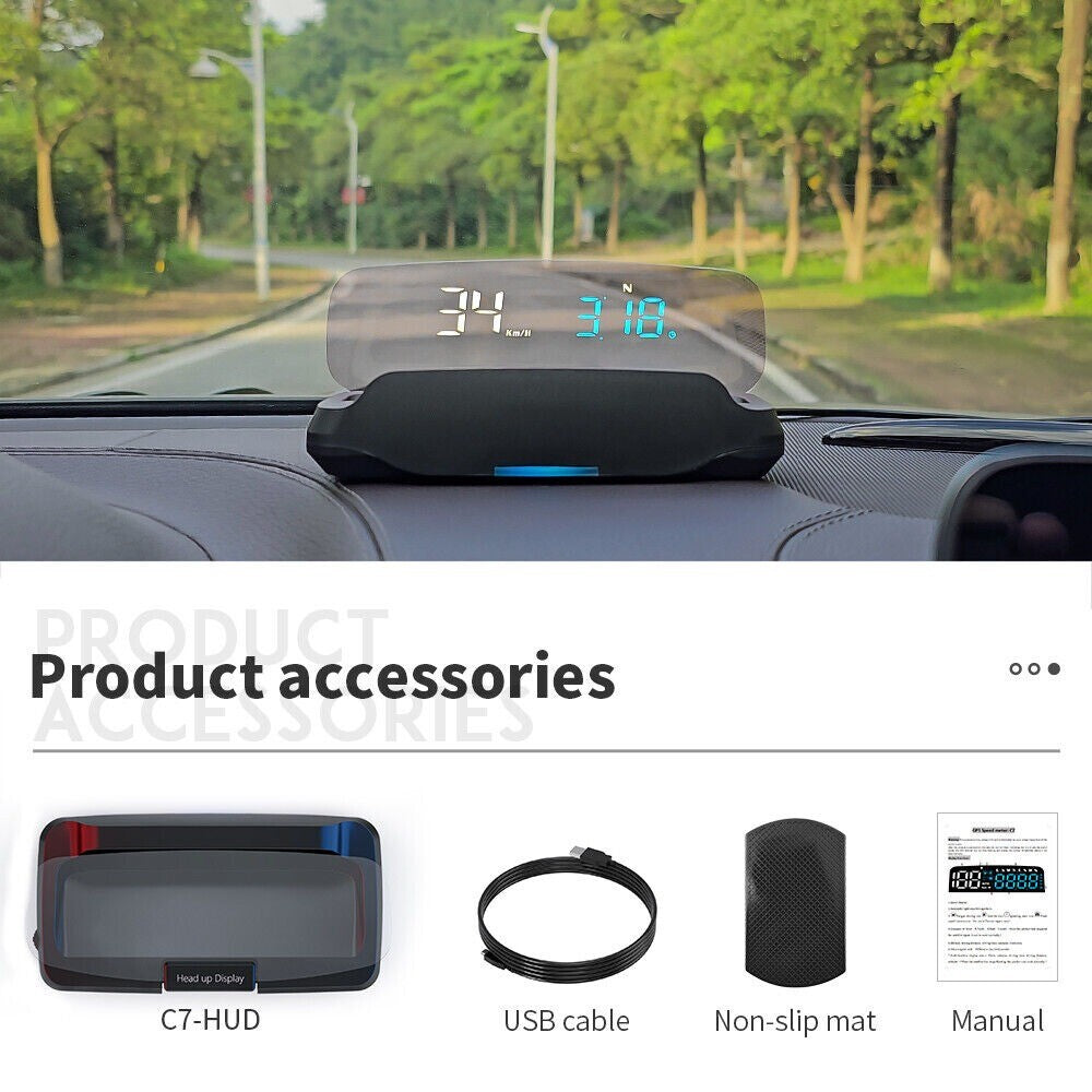 Digital Car HUD GPS Speedometer Head Up Display MPH KMH Compass Overspeed Alarm. n