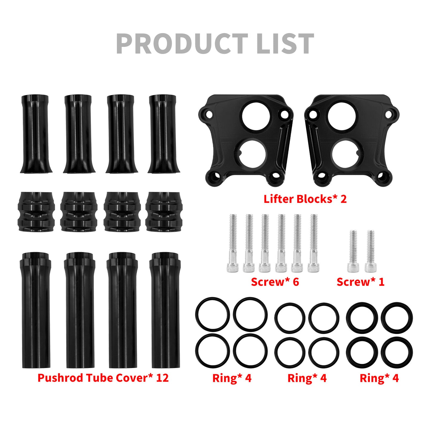 Black Engine Pushrod Tube Lifter Tappet Block Cover for Harley Touring Twin Cam