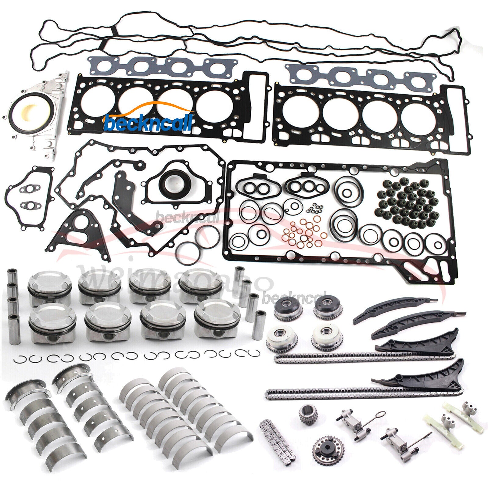 N63 Engine Overhaul Rebuild Kit w/ Pistons Rings Set for BMW 550i 750i X5 4.4L