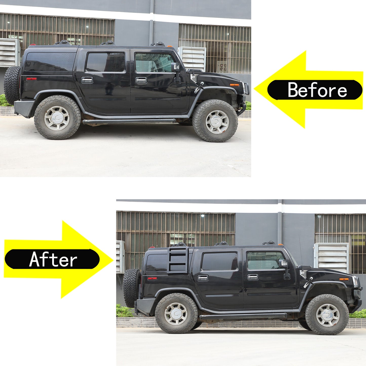 L&R Extended Side and Rear Window Climbing Ladder Roof Step for Hummer H2 (2003-2009)