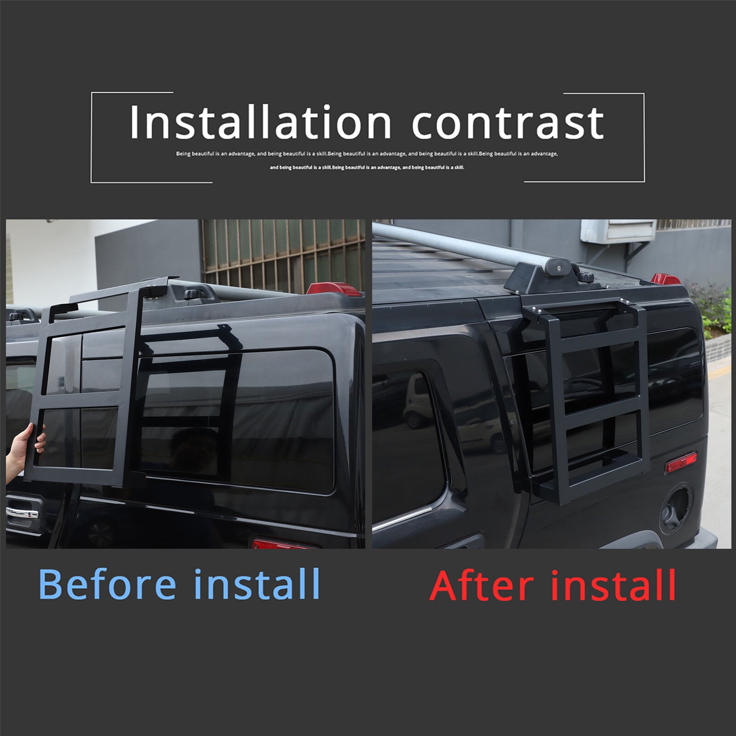 The extended climbing stairs on the left rear window are suitable for the for Hummer H2 (2003-2009).