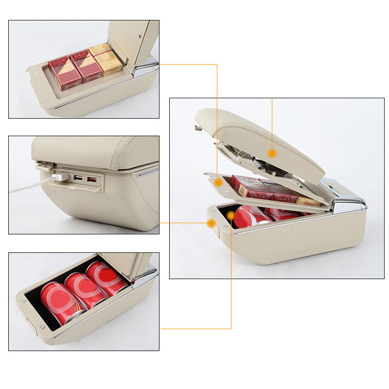 7 USB Rechargeable Car Center Container Armrest Box Storage with Lightweight and Convenient Design n