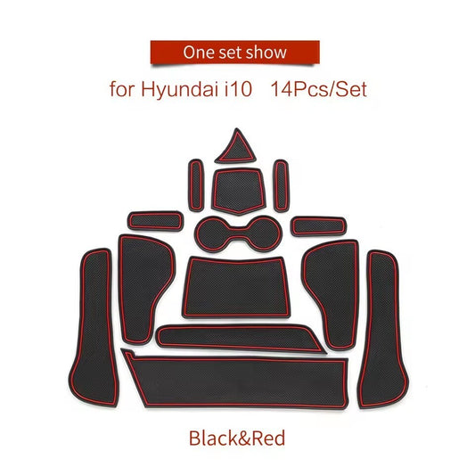 for Hyundai i10 2021 - 2023 Anti-Slip Gate Slot Cup Mat Door Mats Coasters Red