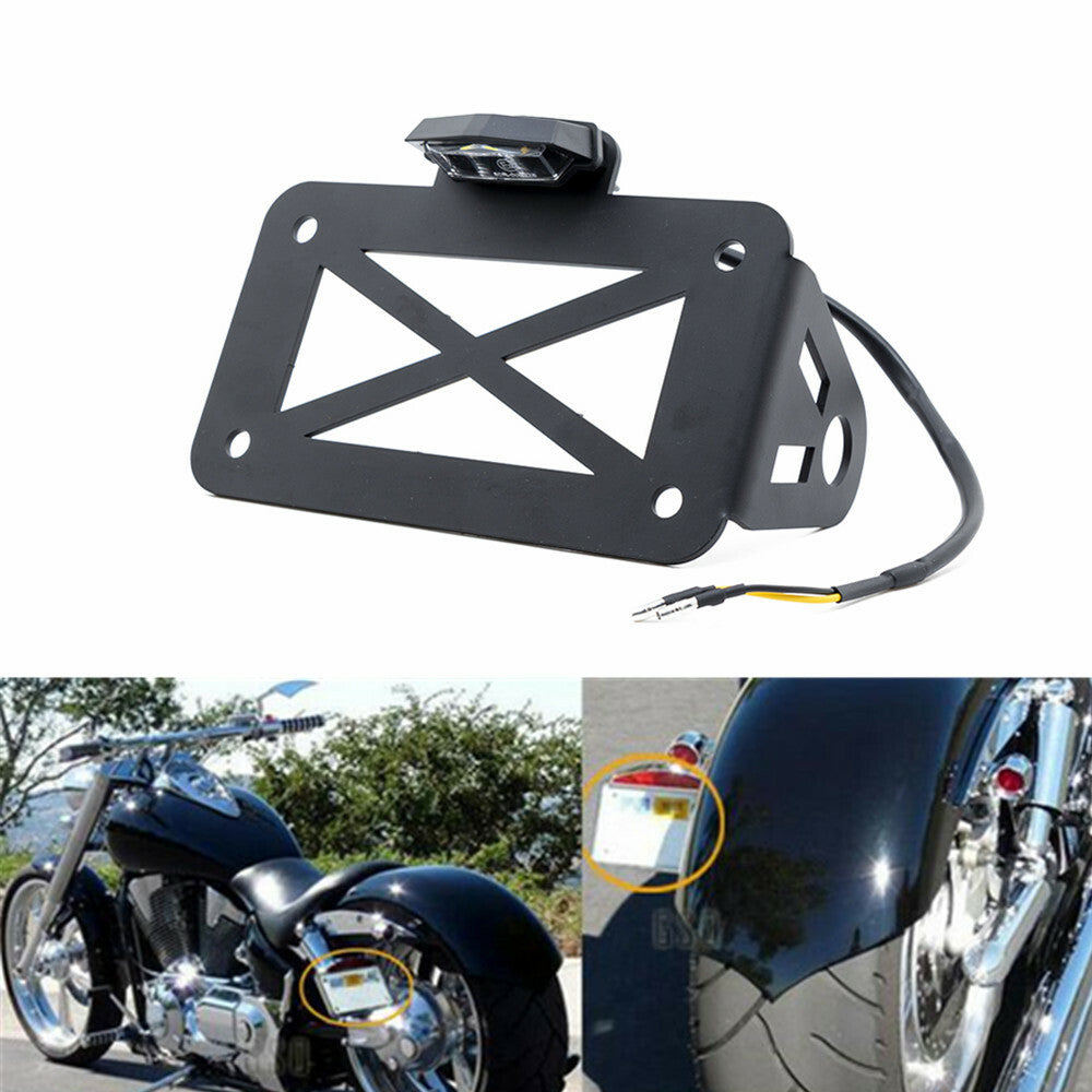 Motorcycle Black Side Mount License Plate Number Light Bracket for Harley Bobber Q