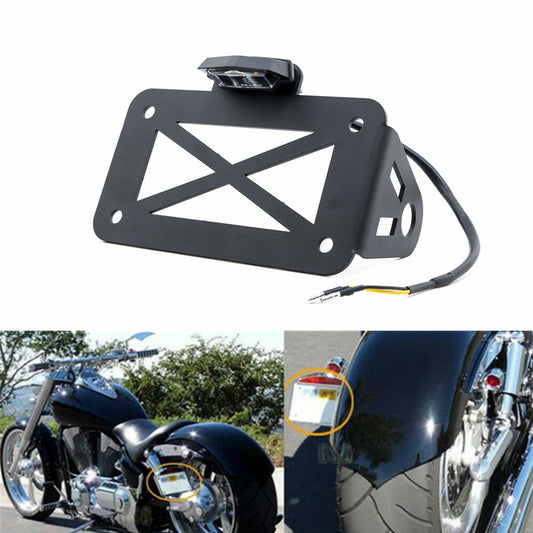 Motorcycle Black Side Mount License Plate Number Light Bracket for Harley Bobber Q