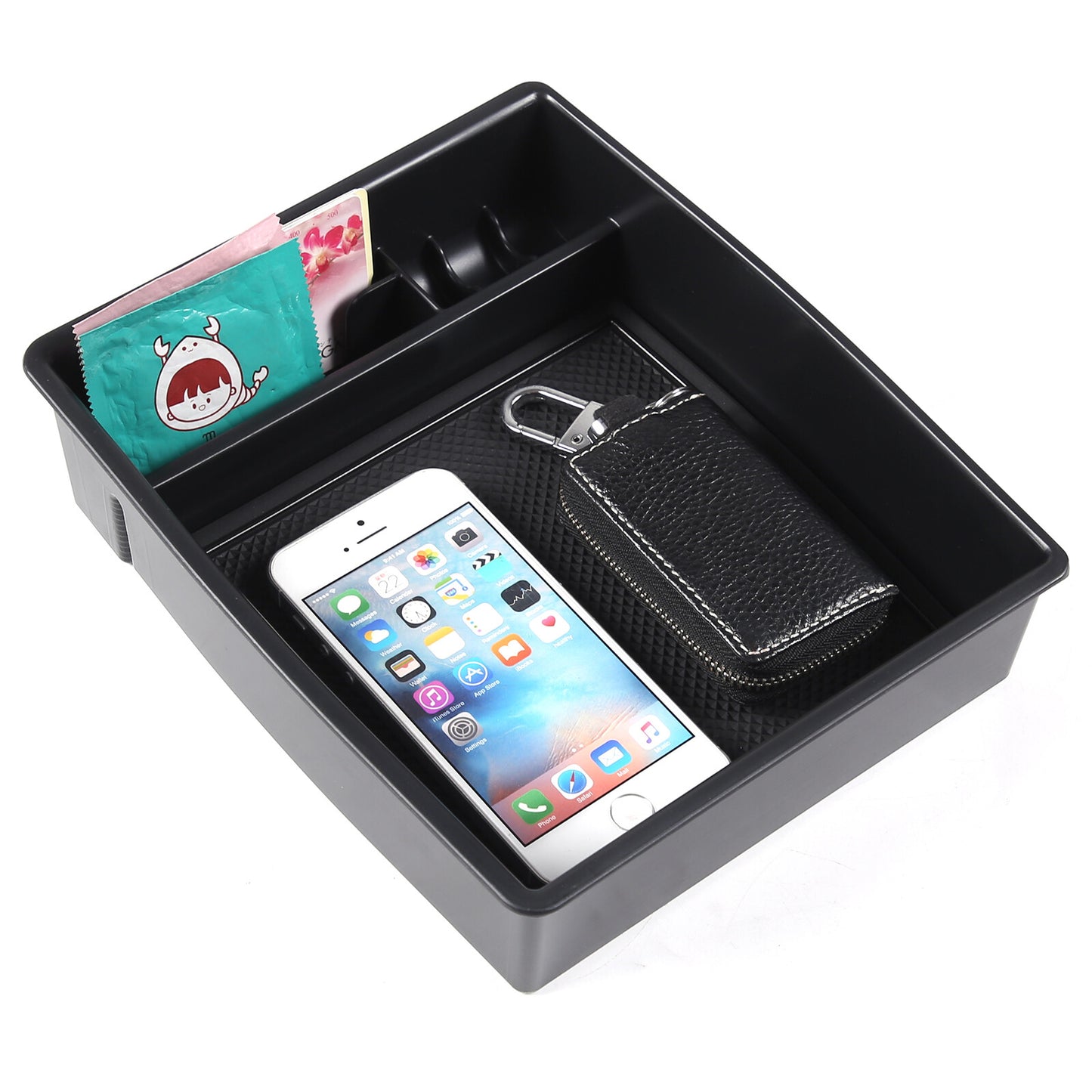 Car center armrest storage tray organizer box decoration suitable for 2024 Tacoma Black - n