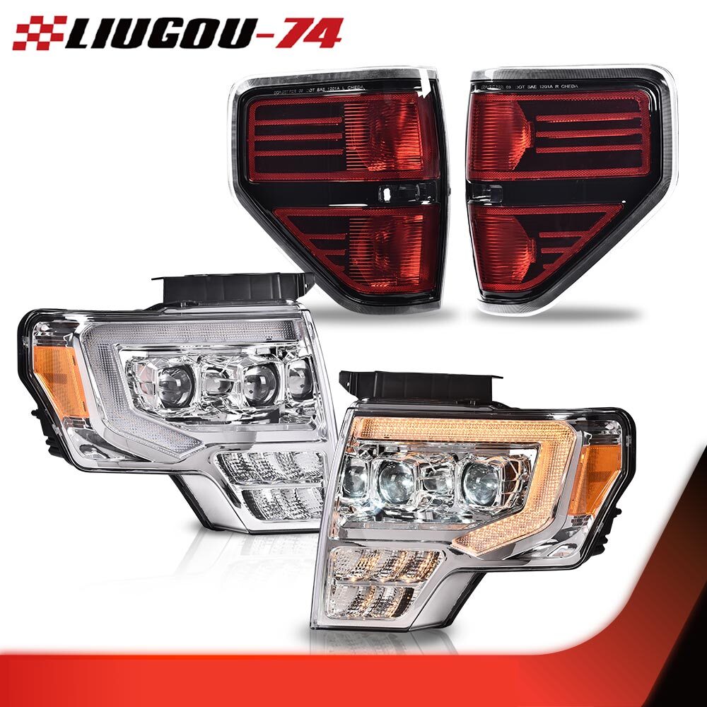 Transparent LED projector headlights, taillights, and brake lights suitable for 09-14 for Ford F-150