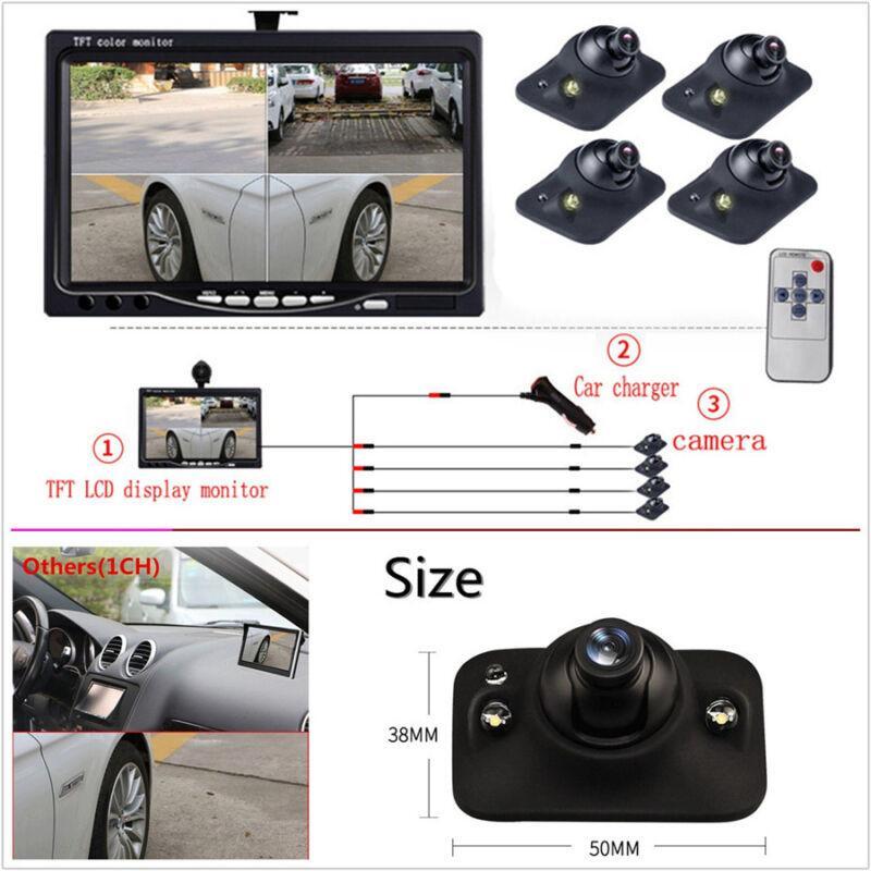 LCD car reverse high-definition display with 4 split screens, 4 AV inputs, and a 170° adjustable camera. n