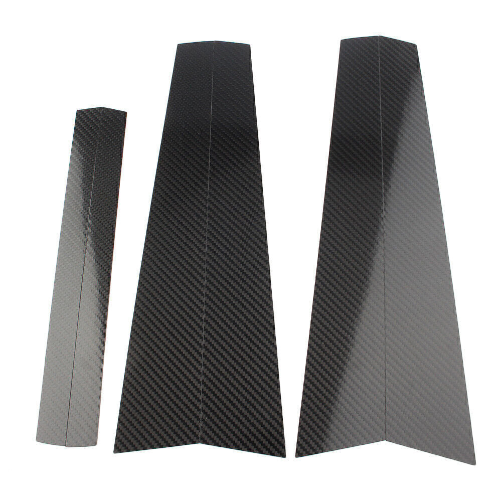 6X Carbon Fiber Car Window Door B Pillar Trim Cover Fit for BMW 5 Series E60 2004-10