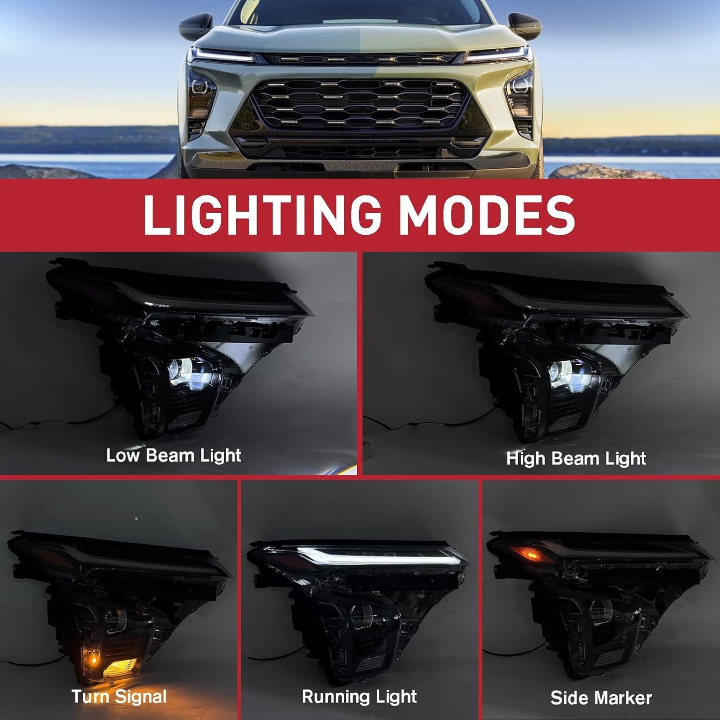LED DRL Projector Headlight Kit for 2024-2025 for Chevrolet Trax Left and Right Headlights