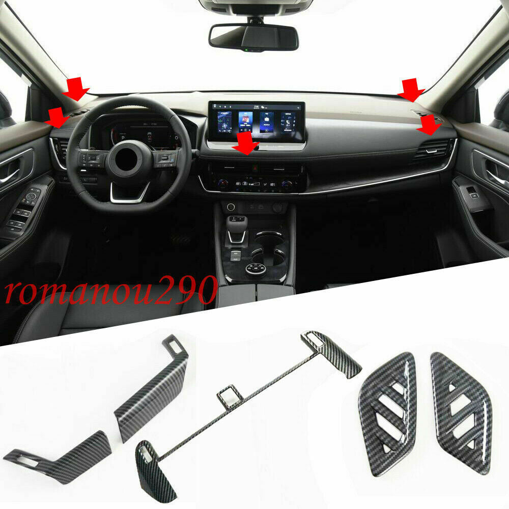 5X for Nissan Rogue 2021-2023 Carbon Color ABS Dashboard Air Outlet Cover Trim