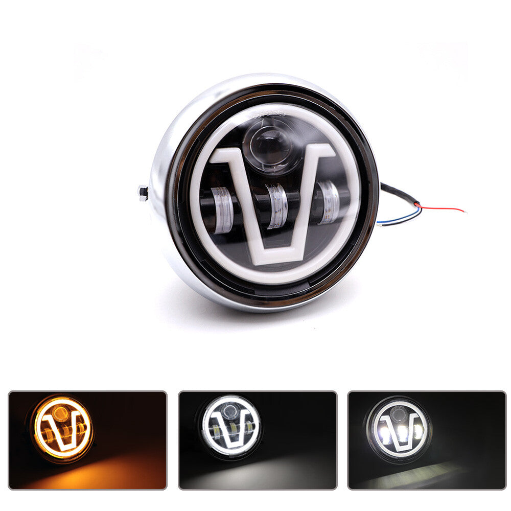 7LED Round Projector Headlight W/ Angel Eye Light for Harley for Honda CB400 CB50 Q