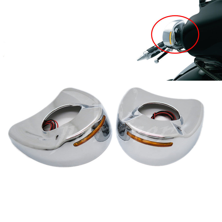 Chrome Fairing Mount Mirrors Amber LED Light Cover Caps for Harley Touring 96-13 Q