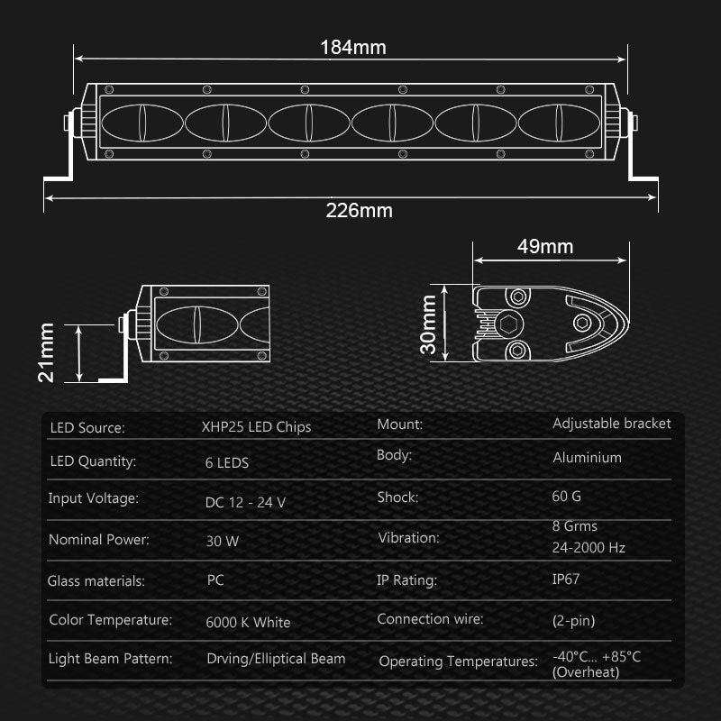 7 Ultra Slim LED Light Bar Driving Single Row for SUV UTV Offroad Motorcycle