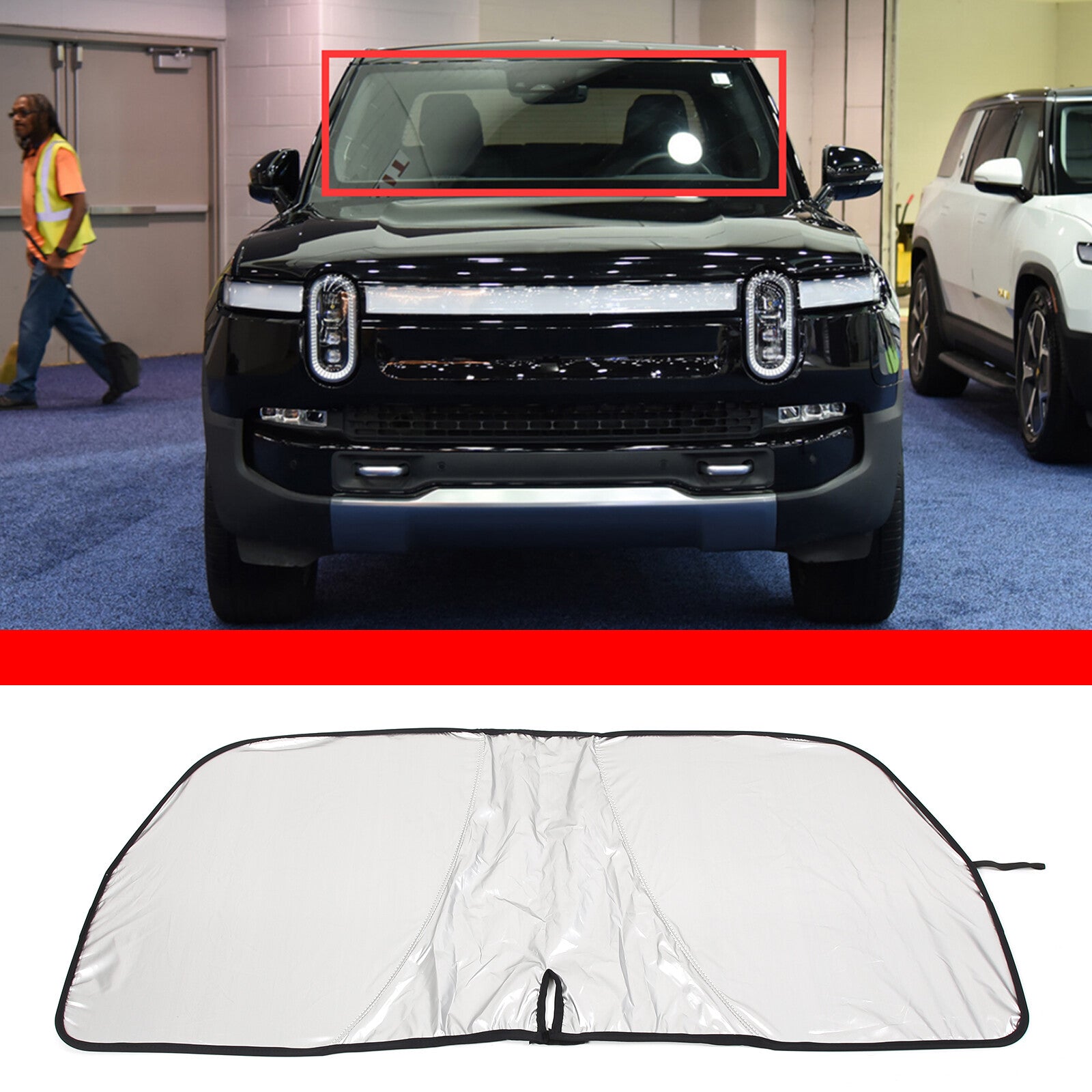 Foldable front and rear window windshield sunshade UV block for Rivian for R1T - n