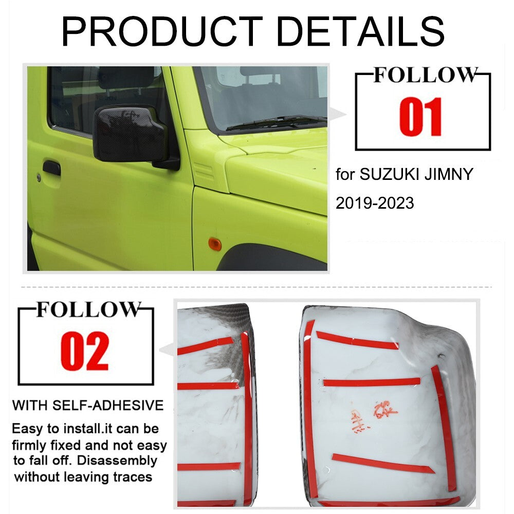 2¡Á Carbon Fiber Side Rearview Mirror Shell Cover Trim for Suzuki for Jimny 2019-2024