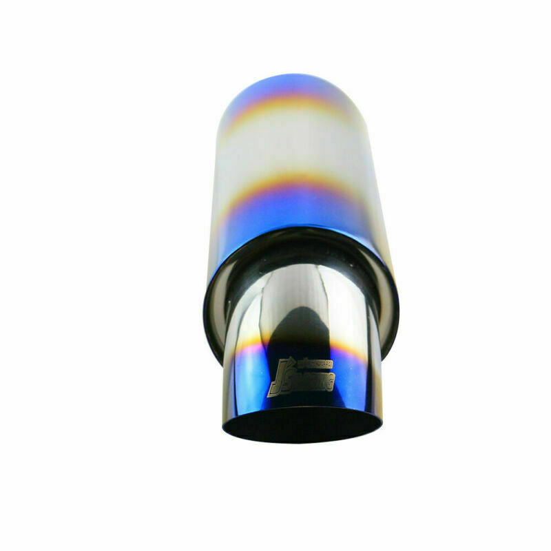 2 Inlet 3 Outlet Round High Flow Racing Exhaust Muffler Tip Burnt Blue Tip
