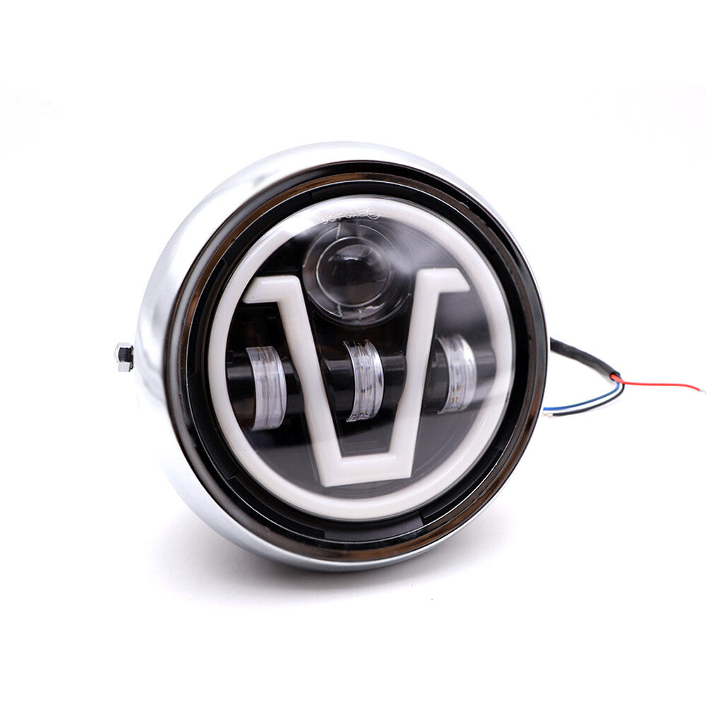 7LED Round Projector Headlight W/ Angel Eye Light for Harley for Honda CB400 CB50 Q