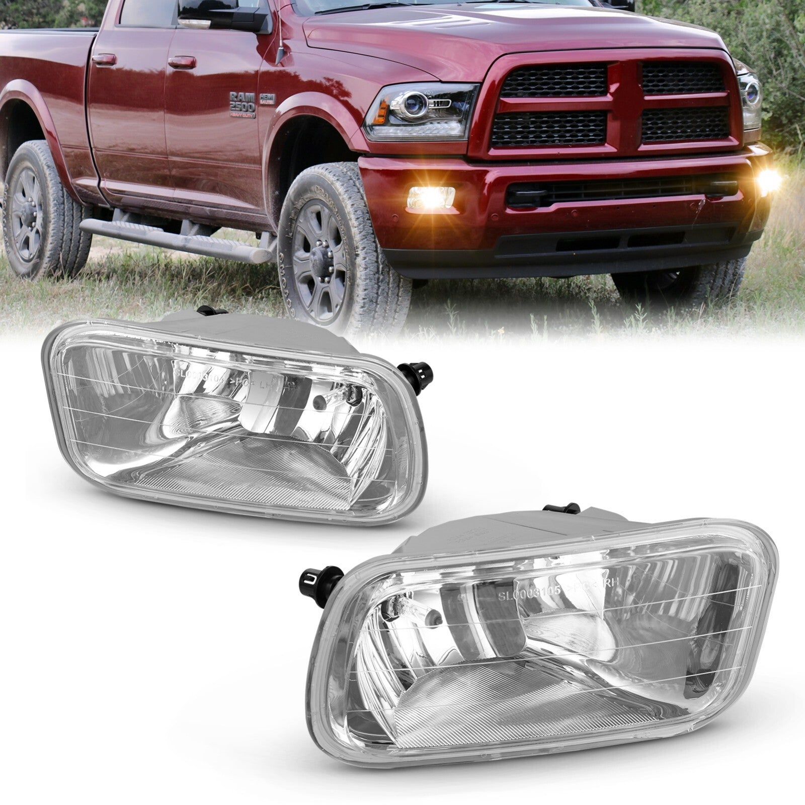 Fit 09-12 for Dodge for Ram 1500-3500 Clear Lens Oe Bumper Driver Fog Light Pair