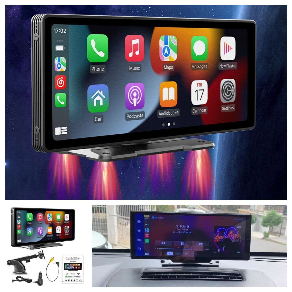 Portable car stereo radio with CarPlay and Android Auto 9.3 wireless touchscreen - n