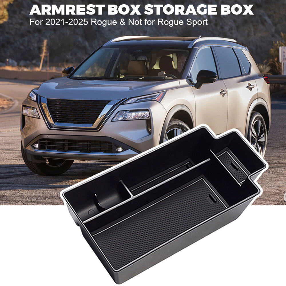 Storage and organization accessories for the center console armrest of the 2021-2025 Rogue. n