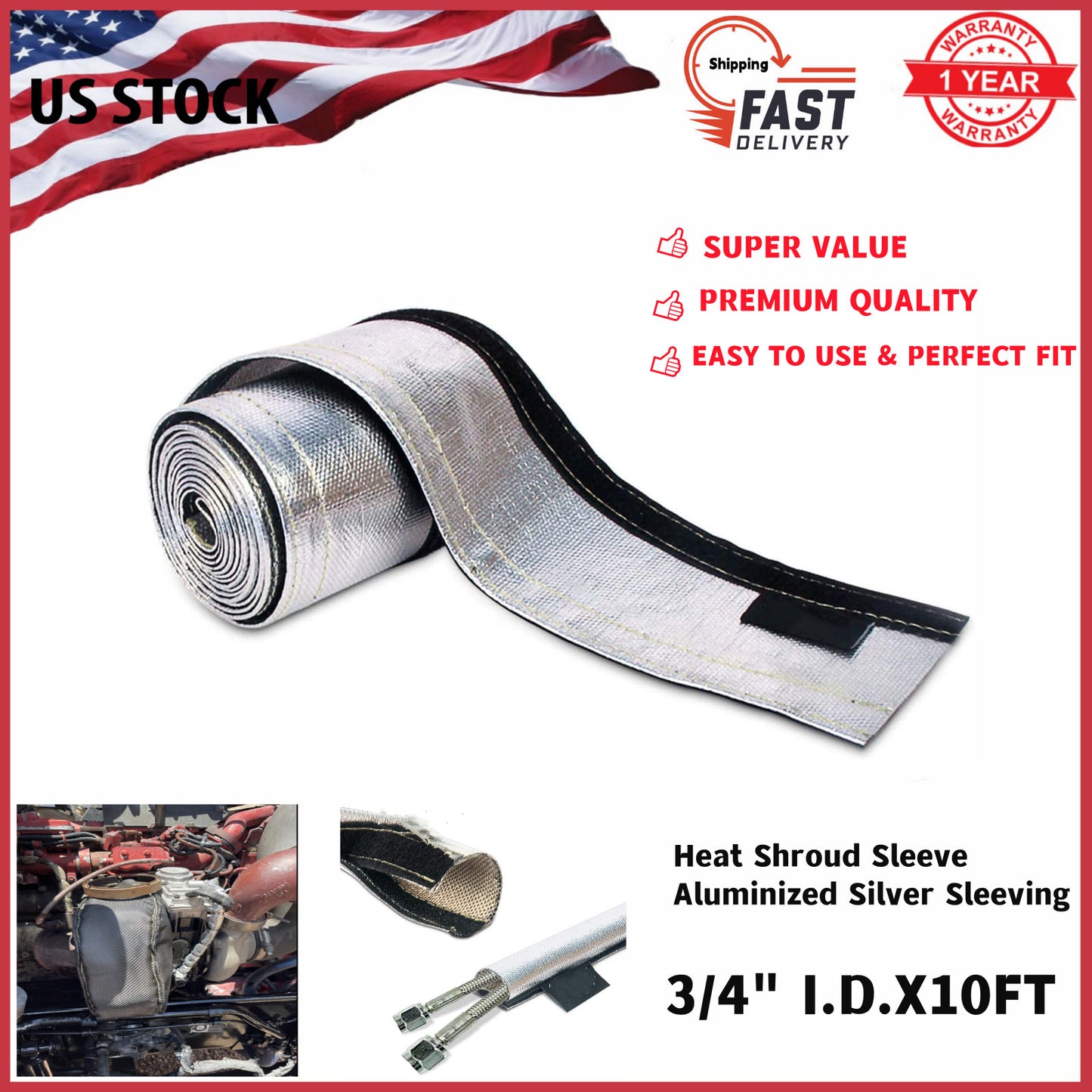 Heat Shroud Sleeve Aluminized Sleving 3/4-inch Fuel Line Heat Shield for Intake