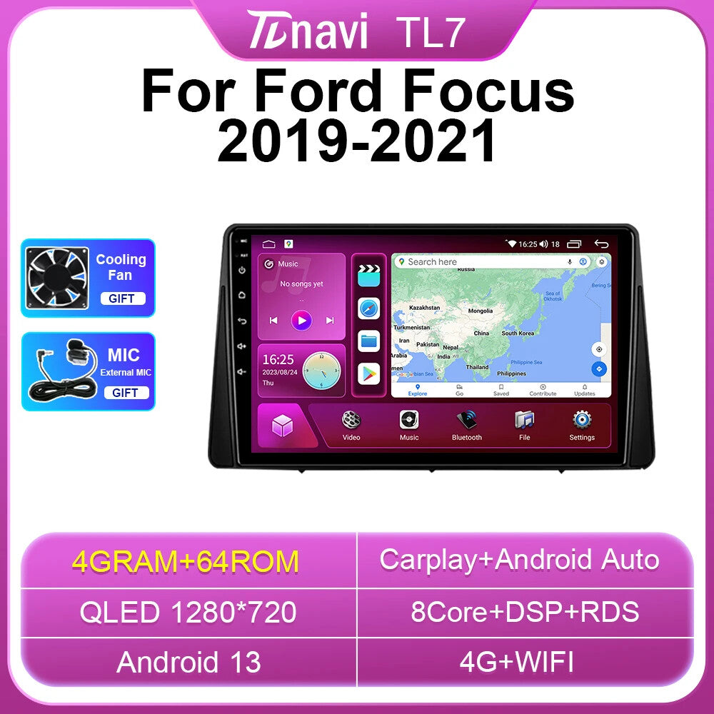 Car Radio CarPlay Screen for Ford Focus 2019-2021 Stereo GPS Multimedia Player