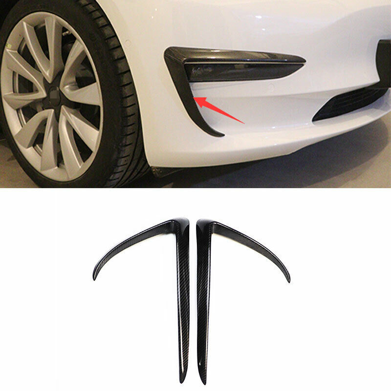 Carbon Fiber Front Fog Light Lamp Eyebrow Spoiler Cover for Tesla Model 3 17-23