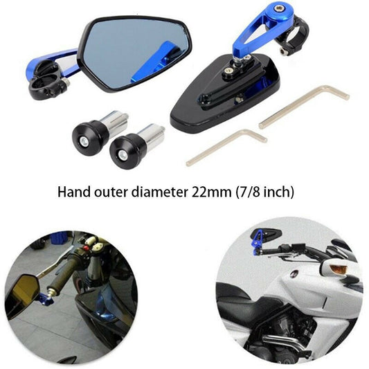 2x Motorcycle Aluminum BlackBlue 7/8 Bar End Side Rear View Rearview Mirror