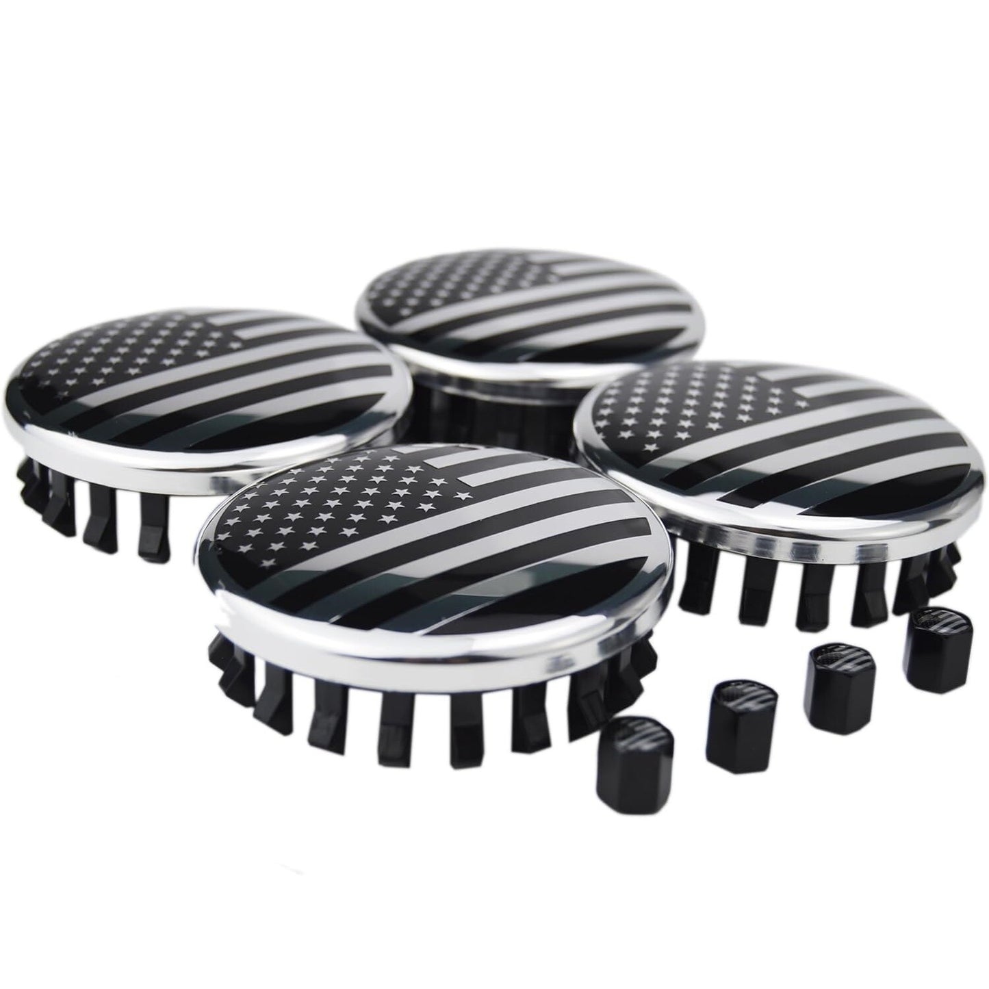 3.25-inch 83mm wheel center cover + tire valve stem cover for Silverado American Flag wheel - n
