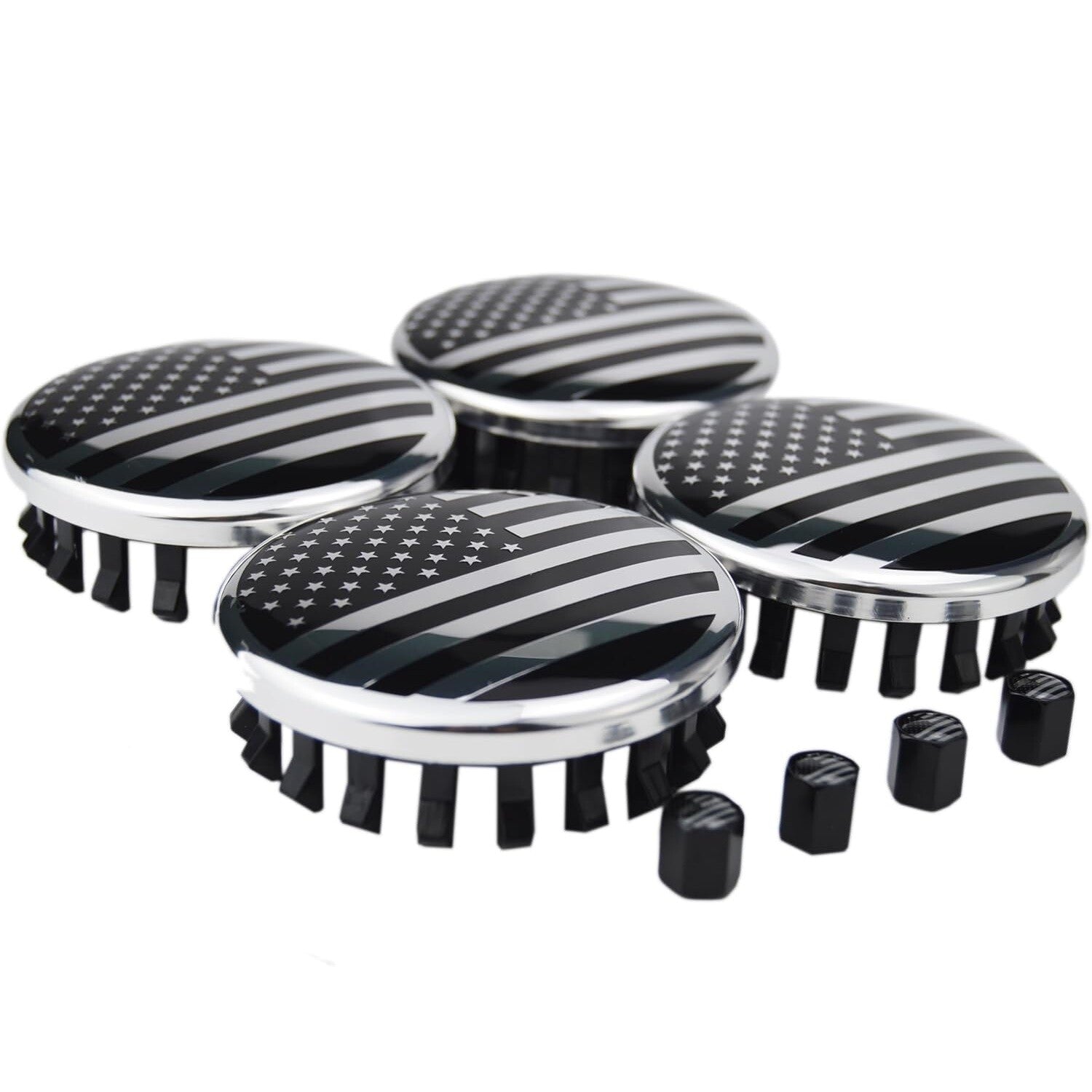3.25-inch 83mm wheel center cover + tire valve stem cover for Silverado American Flag wheel - n