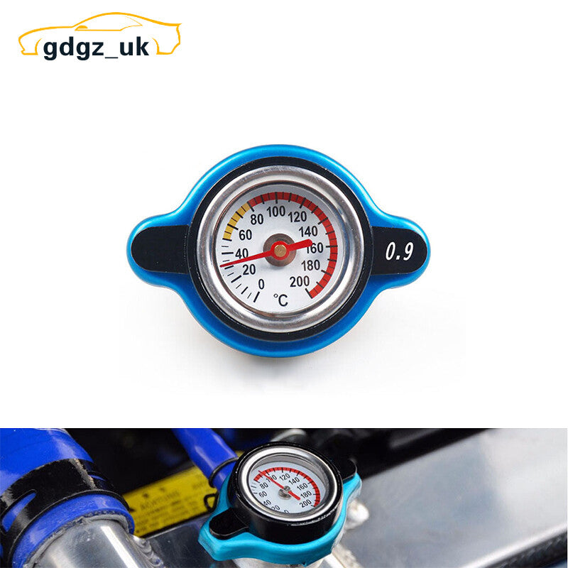 Blue Thermostatic Gauge Radiator Cap 0.9Bar Big Head Water Temp Meter Car Racing
