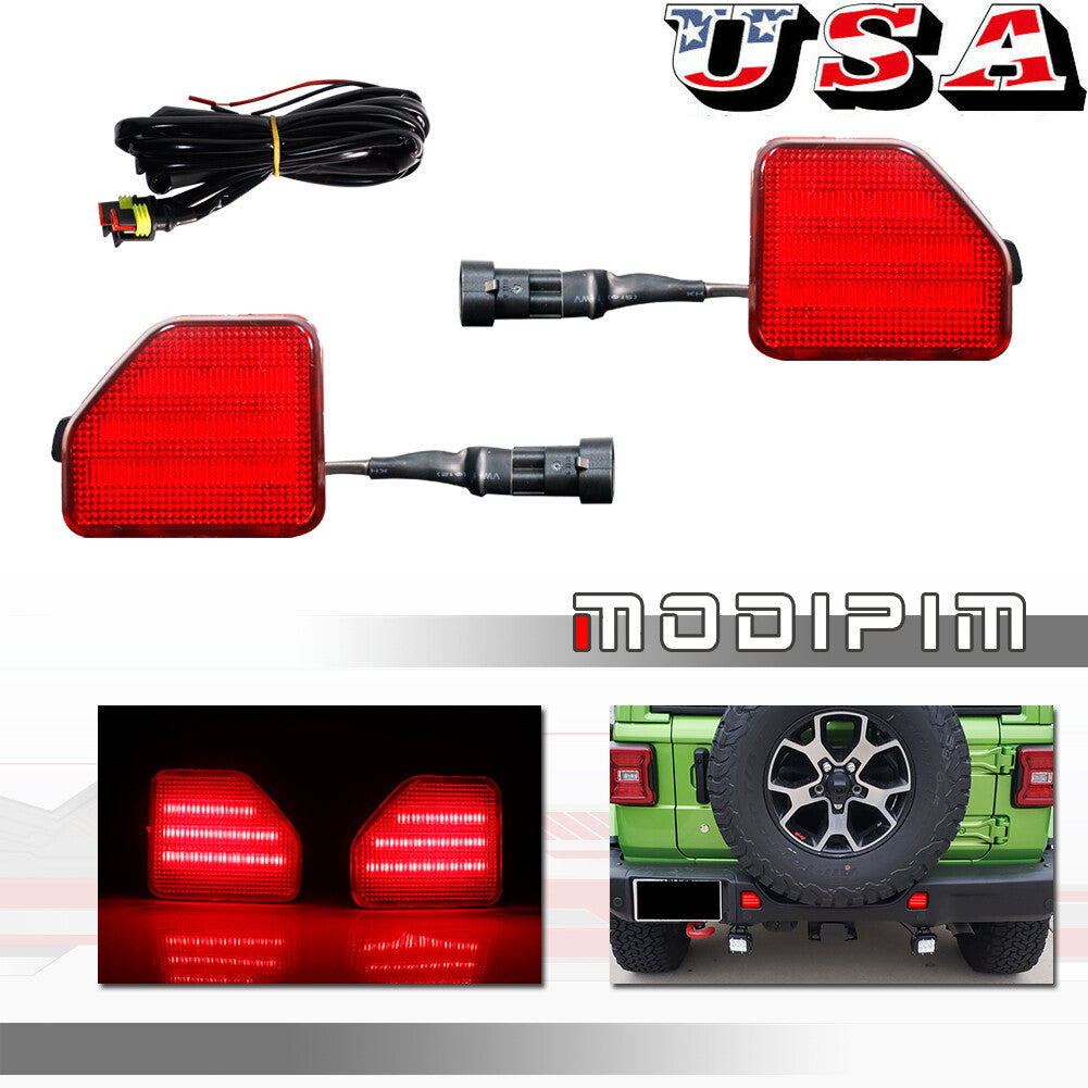 Red Lens Red LED Rear Bumper Reflector Tail Light for 2018 for Jeep for Wrangler JL- v