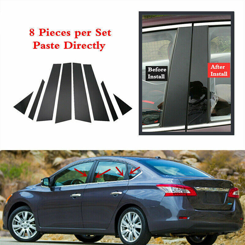 for Nissan Sentra 2013-19 Piano Black Pillar Post Door Window Molding Strip Trim