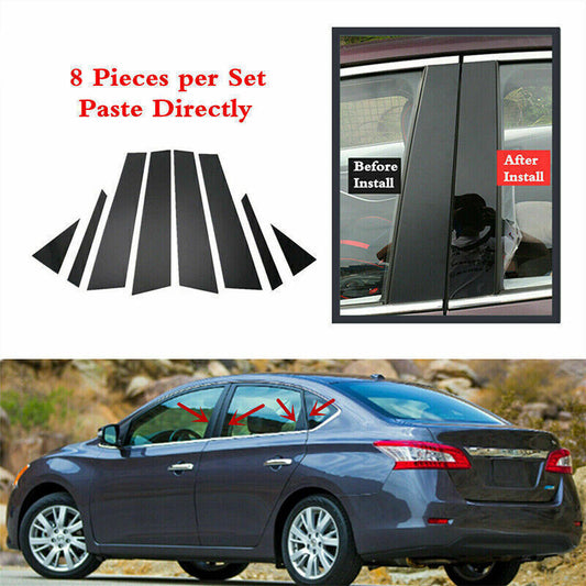 for Nissan Sentra 2013-19 Piano Black Pillar Post Door Window Molding Strip Trim