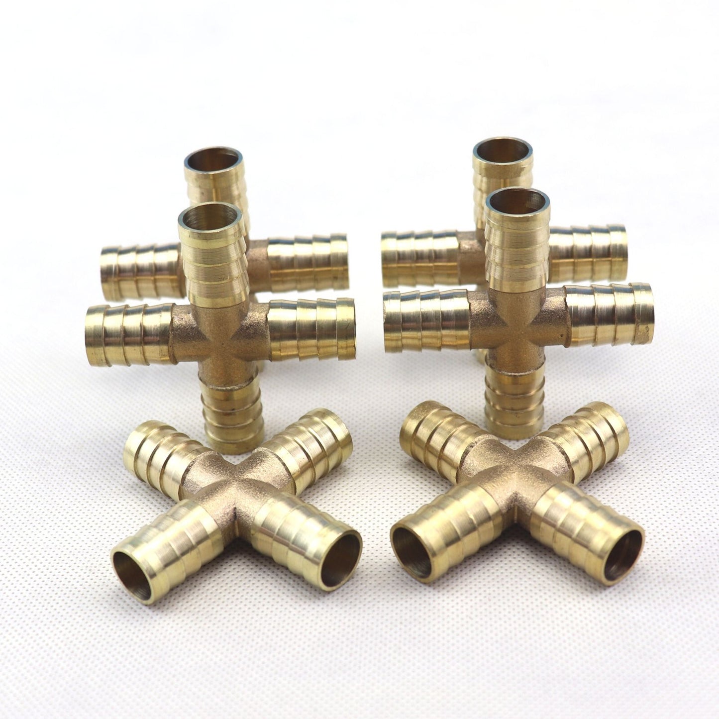 6X 9/16 14mm HOSE BARB 4 WAY Cross Brass Pipe Fitting Thread Gas Fuel Water Air