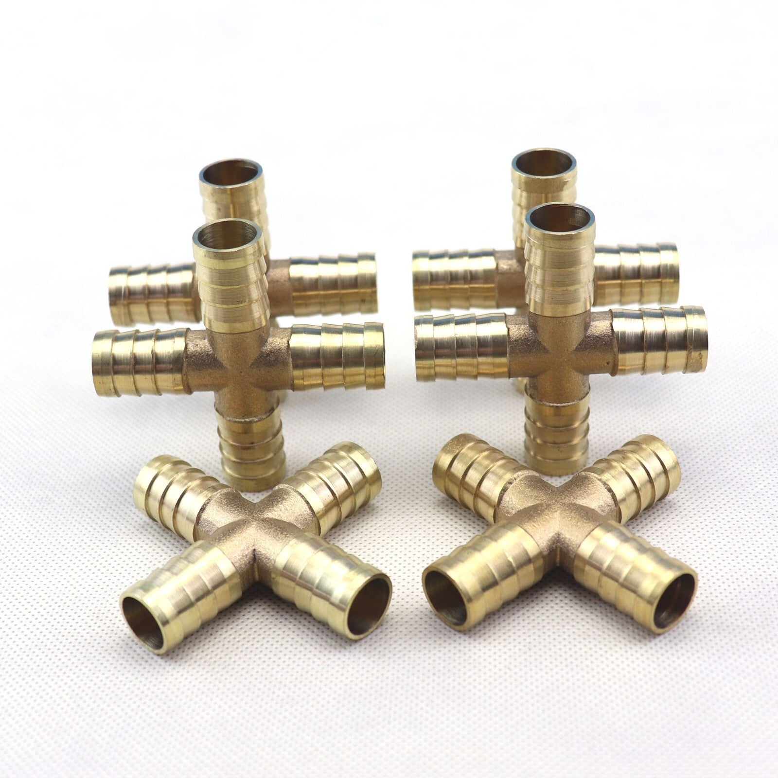 6X 9/16 14mm HOSE BARB 4 WAY Cross Brass Pipe Fitting Thread Gas Fuel Water Air