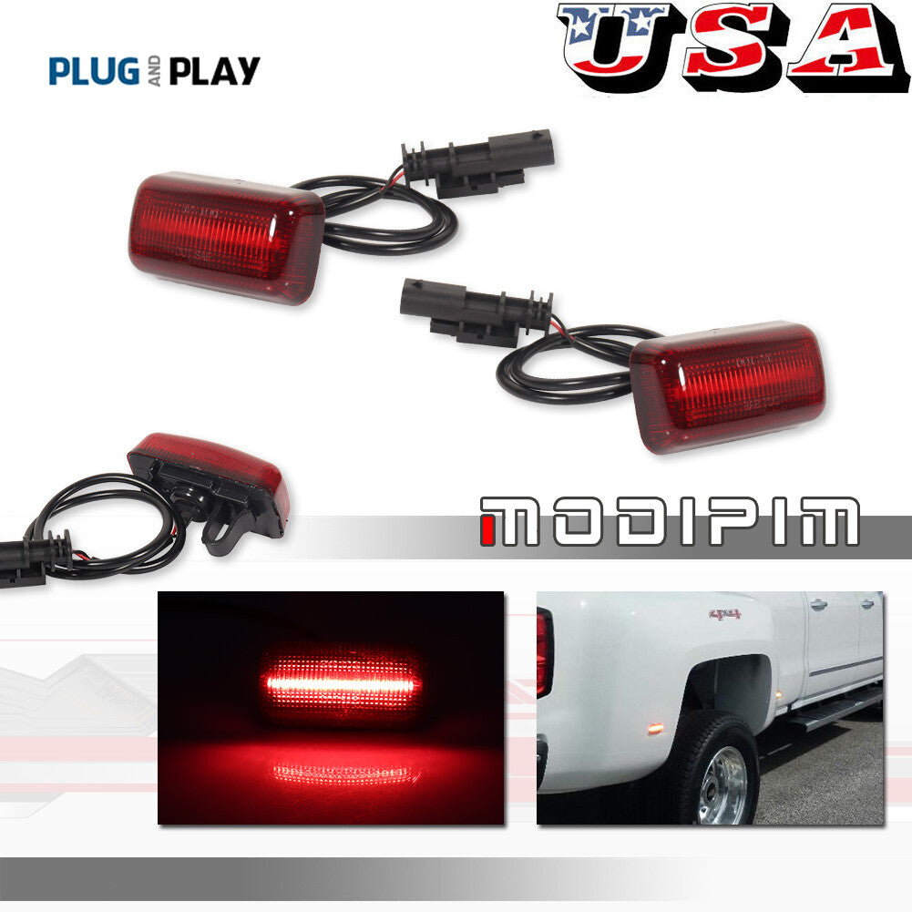 2 Pack Red Lens LED Side Marker Lighting Kit for 2015+ for GMC 2500HD 3500HD - v