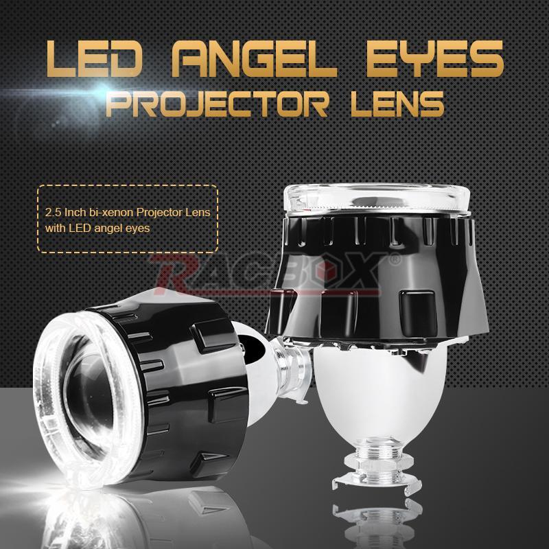 2PC 2.5 Bi-Xenon HID Projector Lens LED Angel Eye White Headlight Retrofit LHD