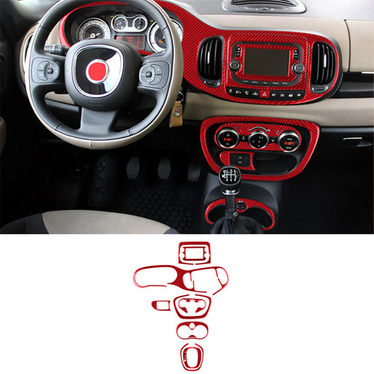 10x Red Carbon Fiber Interior Center Console Cover Trim Kit for Fiat 500L 14-17