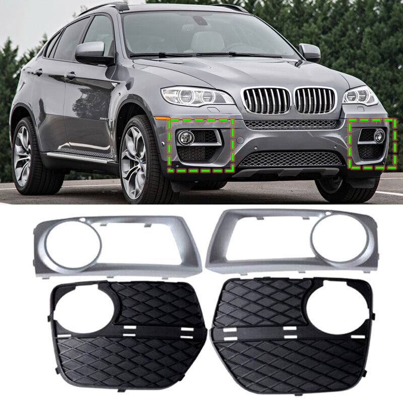 Anti-collision fog light grille cover with decorative border kit (pair) for 2012-2014 for BMW X6 E71
