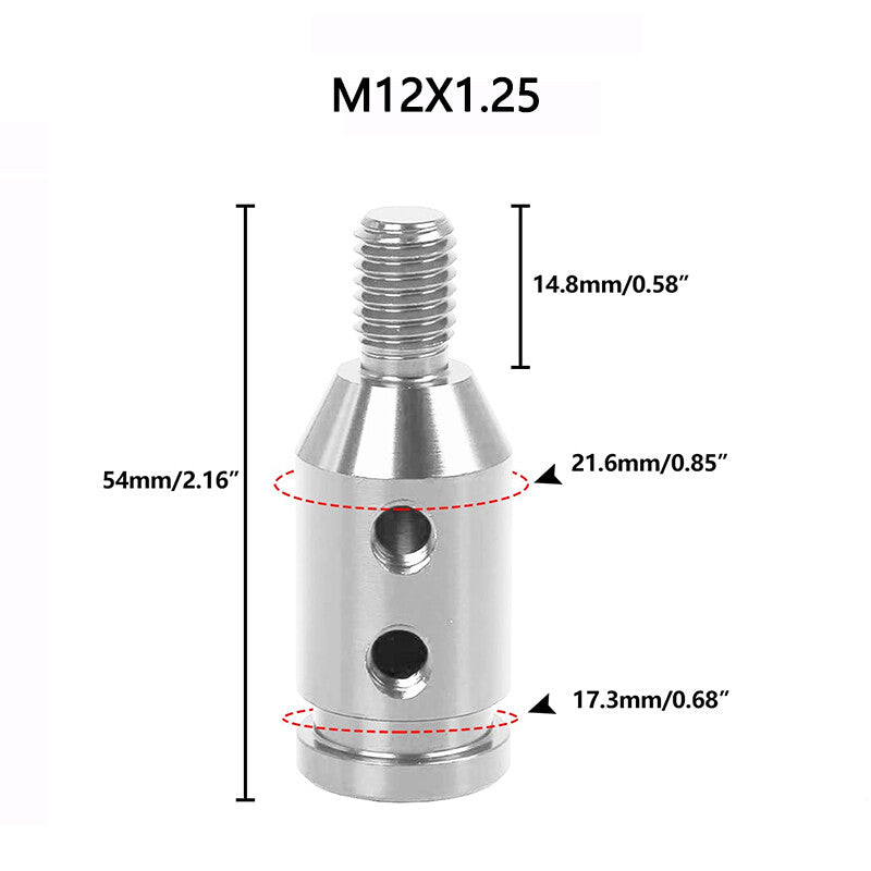 M12 x 1.25 Car Gear Shift Knob Adapter for Non Threaded Shifter Silver Universal