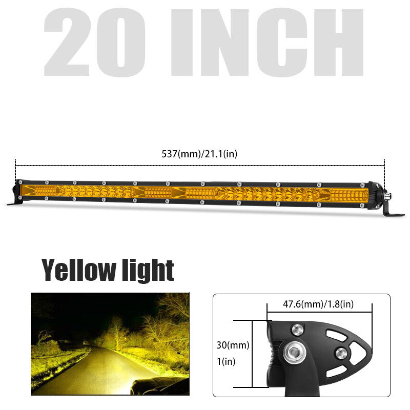Yellow 20inch Single Row Slim LED Light Bar Flood Spot Combo Fog Offroad SUV ATV