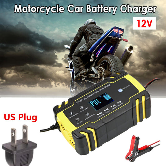 12V Motorcycle Automatic Pulse Repair Battery Charger Lead Acid Battery US Plug