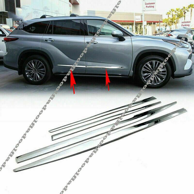 4X Chrome Body Side Door Molding Liner Trim for Toyota Highlander/Kluger 2020-23